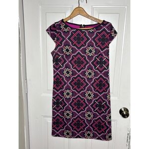 Blu Sage Geometric Print Sheath Dress Cap Sleeve Women's Size S